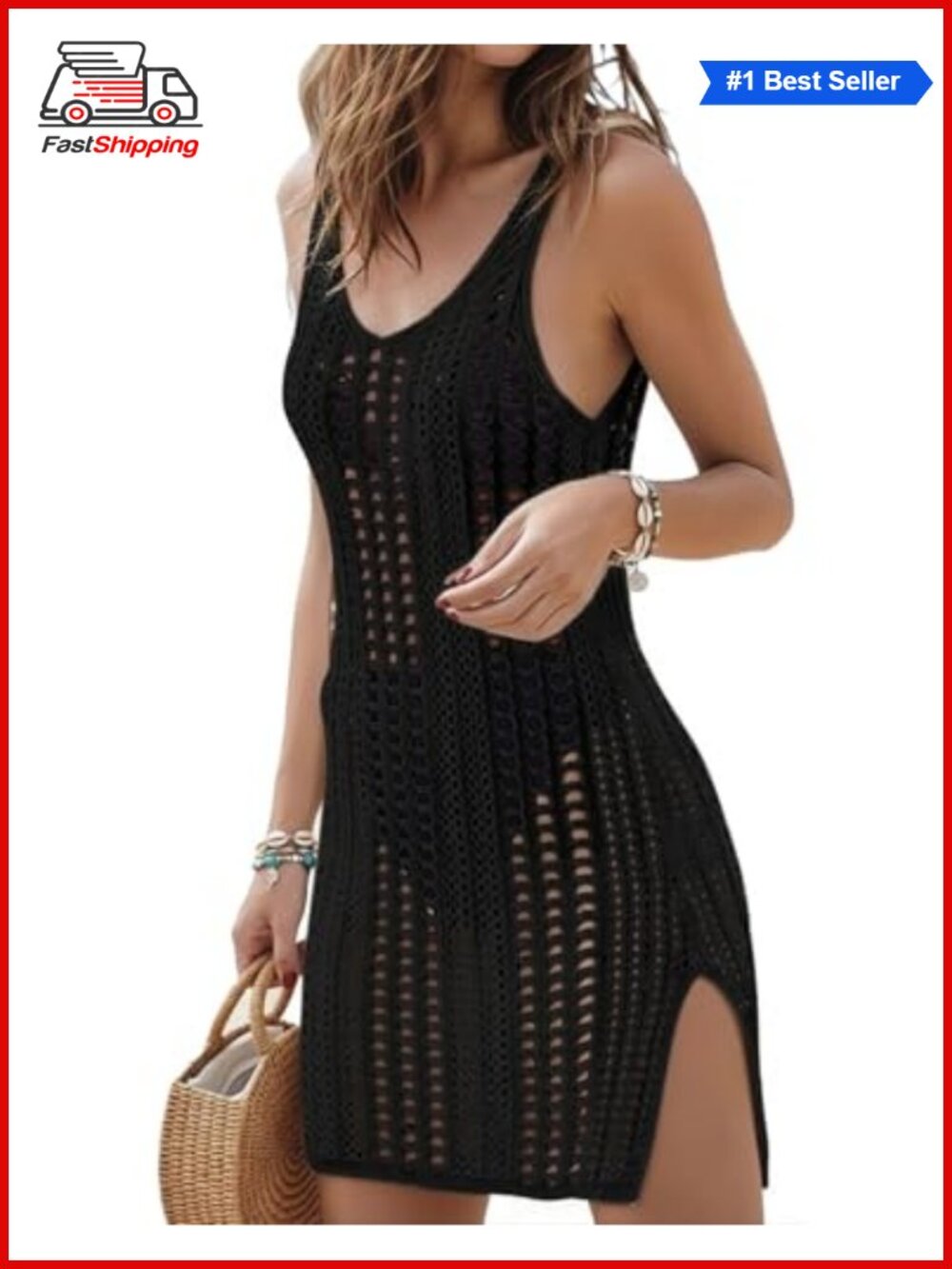 ✨Crochet Swimsuit Cover Up Women Sleeveless Beach Tank Dress